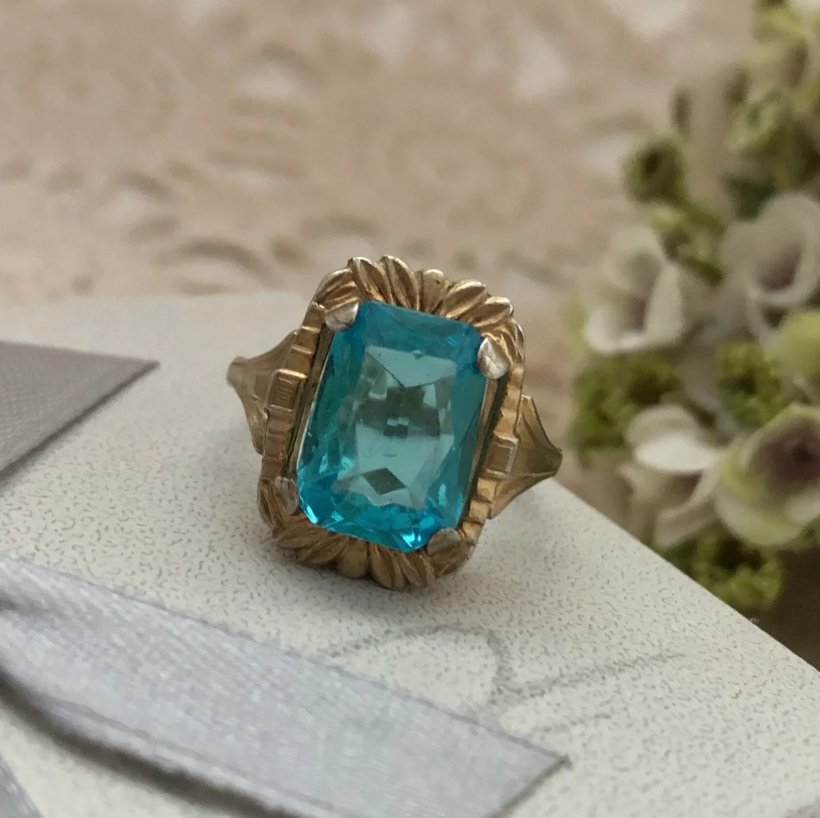 Original Vintage Estate Ring Soviet Sterling Silver 875 Aquamarine Size 8.5 USSR