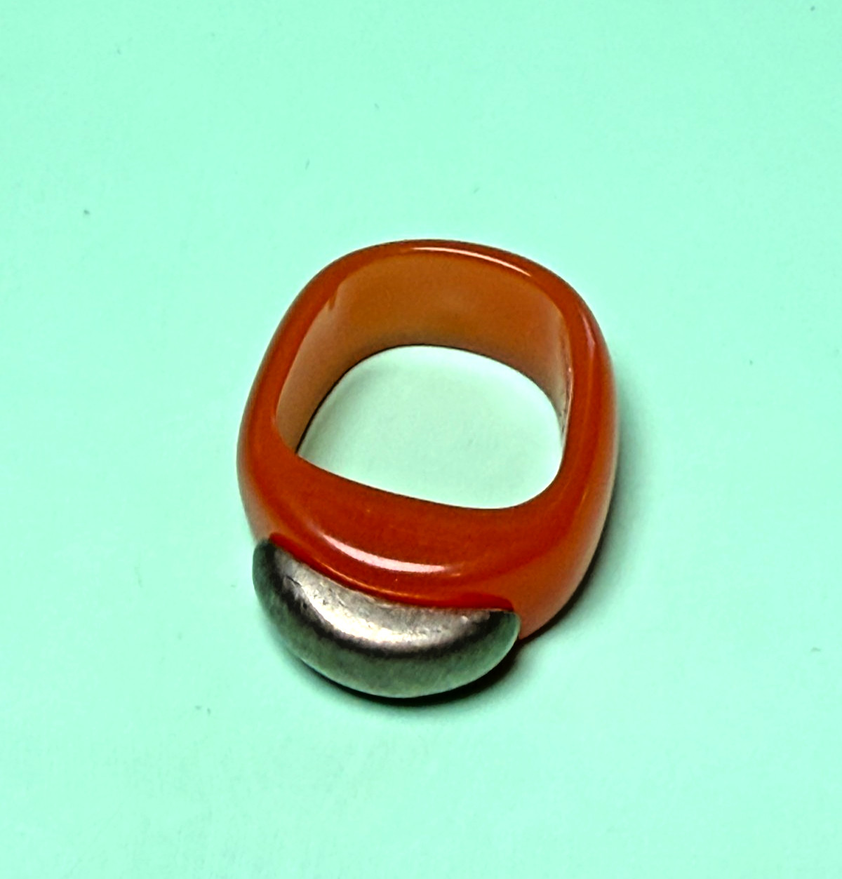 Vtg 1990s Designer Signed Pitaniello Boston Lucite Pewter Ring Size 7 Modernist