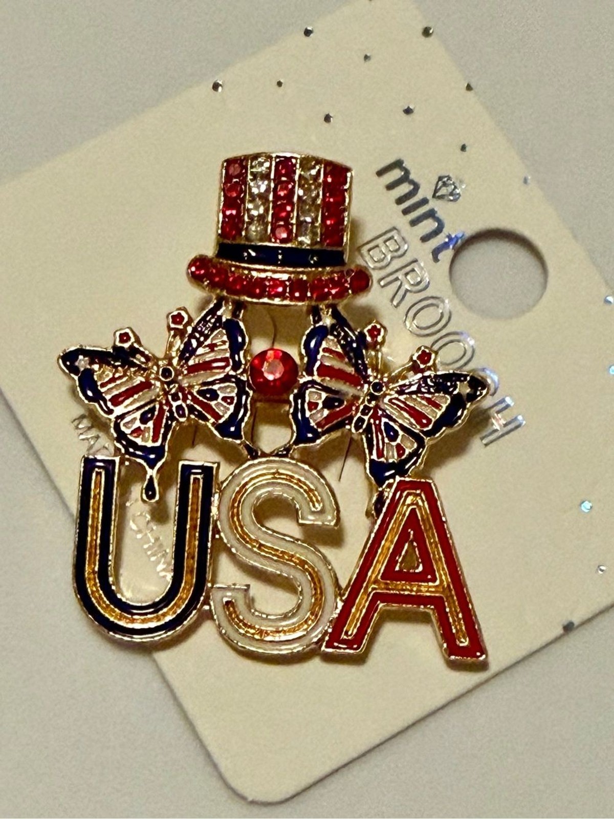 Mint Red White Blue USA Patriotic Brooch