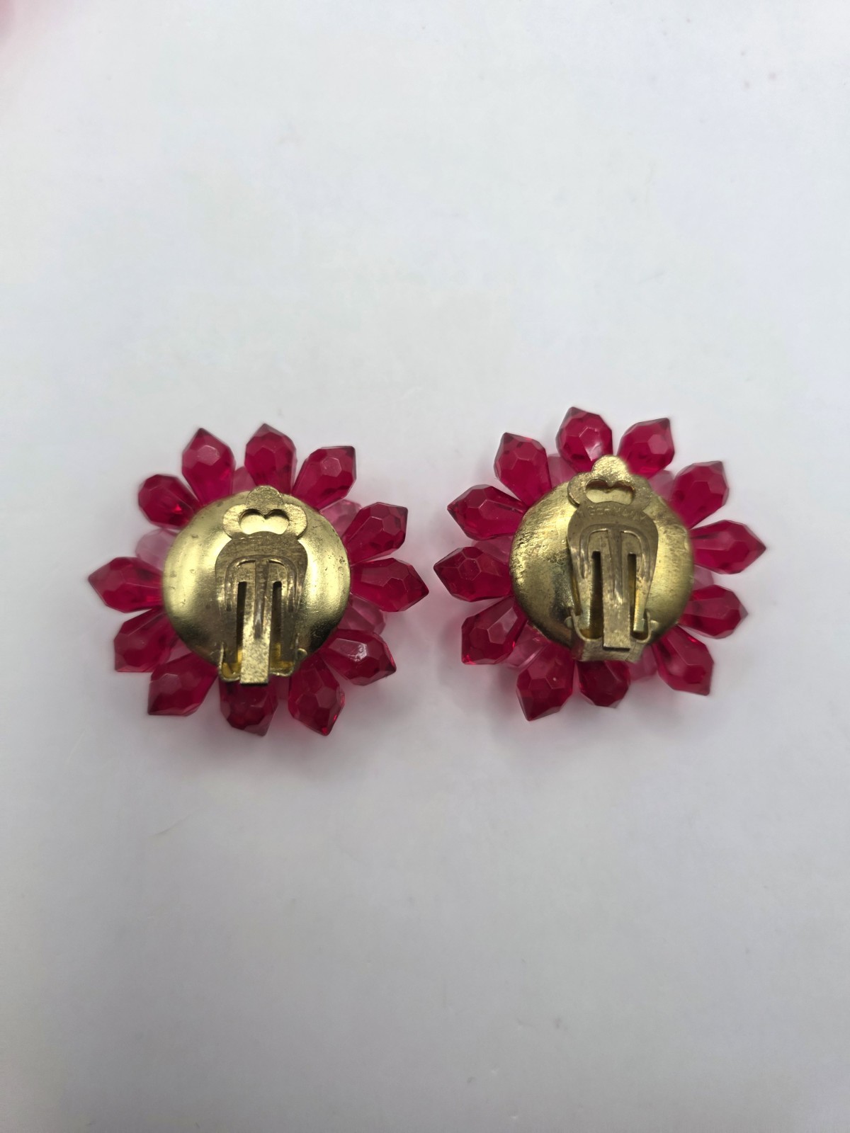 Vintage West Germany Beaded Acrylic Brooch & Earrings Pink