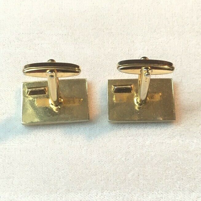 Art Deco Modern Gold Tone Blue Stones Cufflinks Unisex 15mm x 25mm