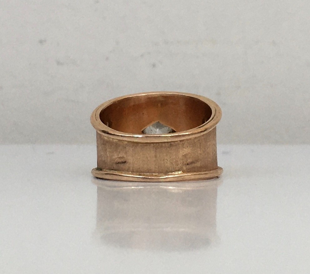 Vintage Original Soviet Solid Rose Gold Rock Crystal Ring 583 14K USSR Ring