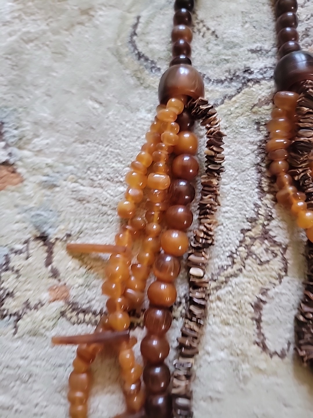 Vintage Original Tribal Multiple Strains Amber Coral Horn Spikes Necklace 24″