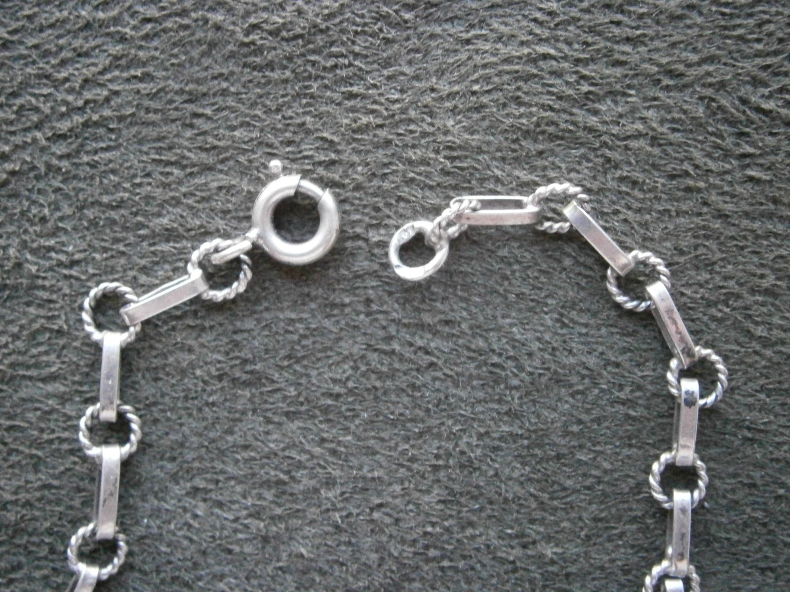 Dainty Textured Bar & Rope Link Chain Vtg 800 Silver Charm Bracelet 7.5″ ~ 2.5g