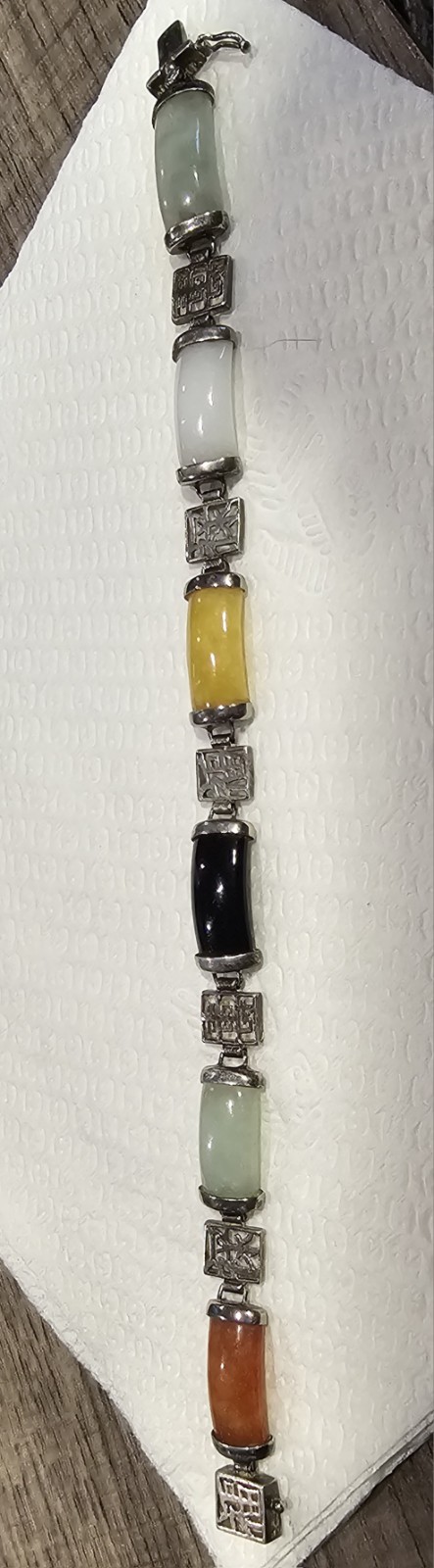 Vintage CFJ Manufacturing 925 Sterling Silver Jade, Black Onyx & Carnelian…