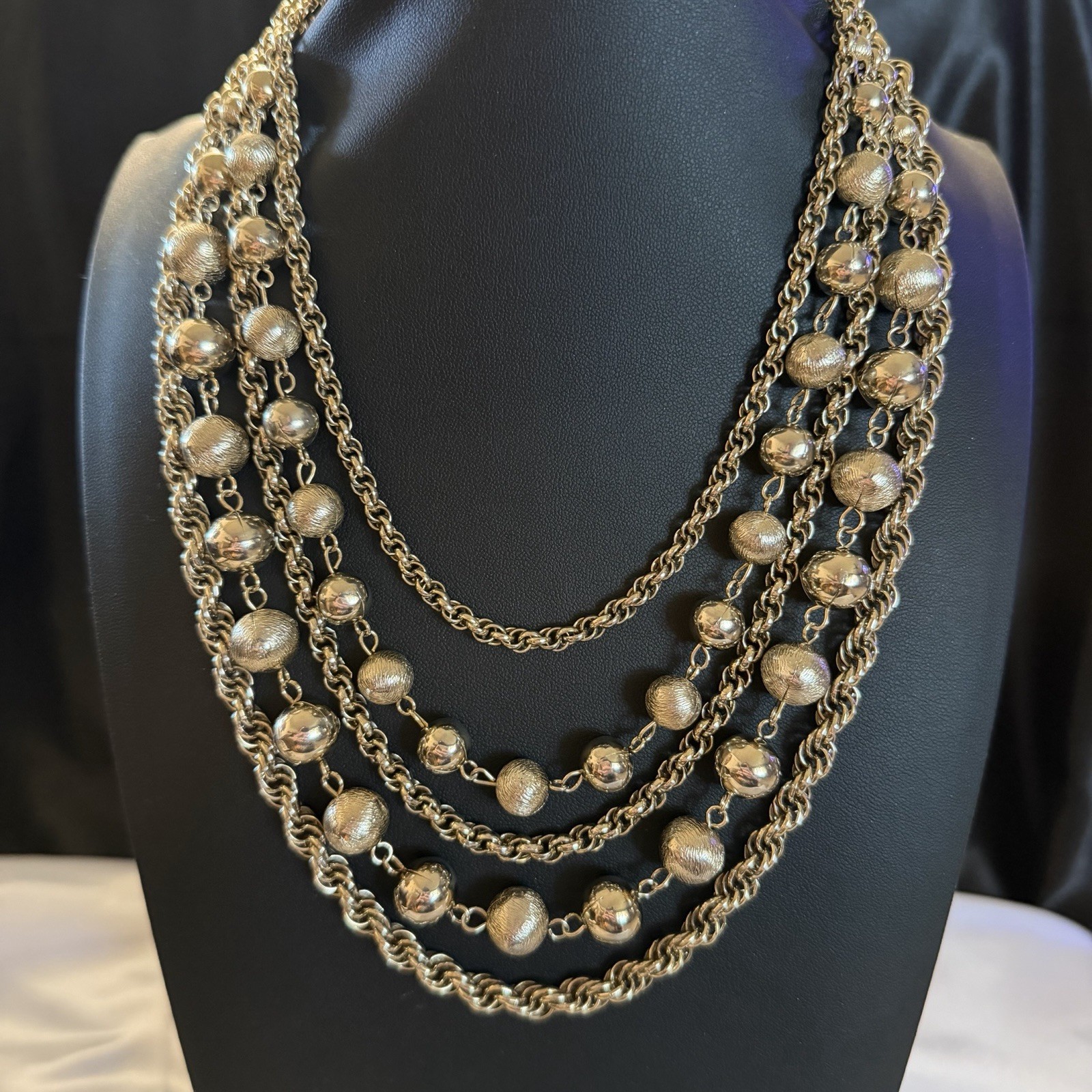 Vintage 5 Strand Kramer Necklace Multi-strand Layered Bib 17”