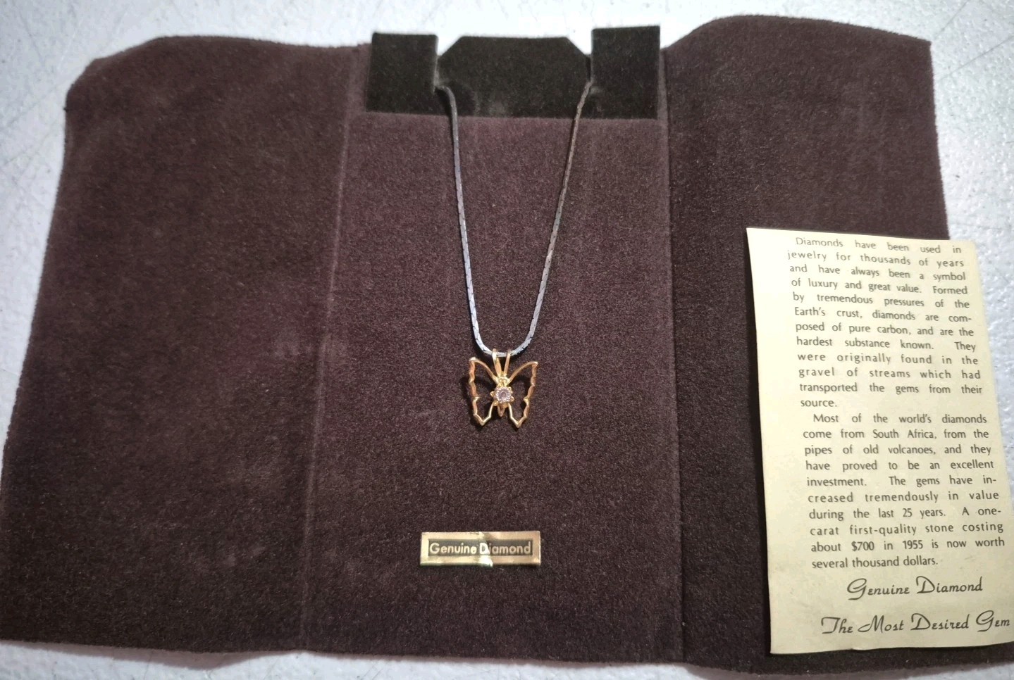 VTG Butterfly Open Work Pendant W/Diamond Chip Goldtone Necklace-*READ*