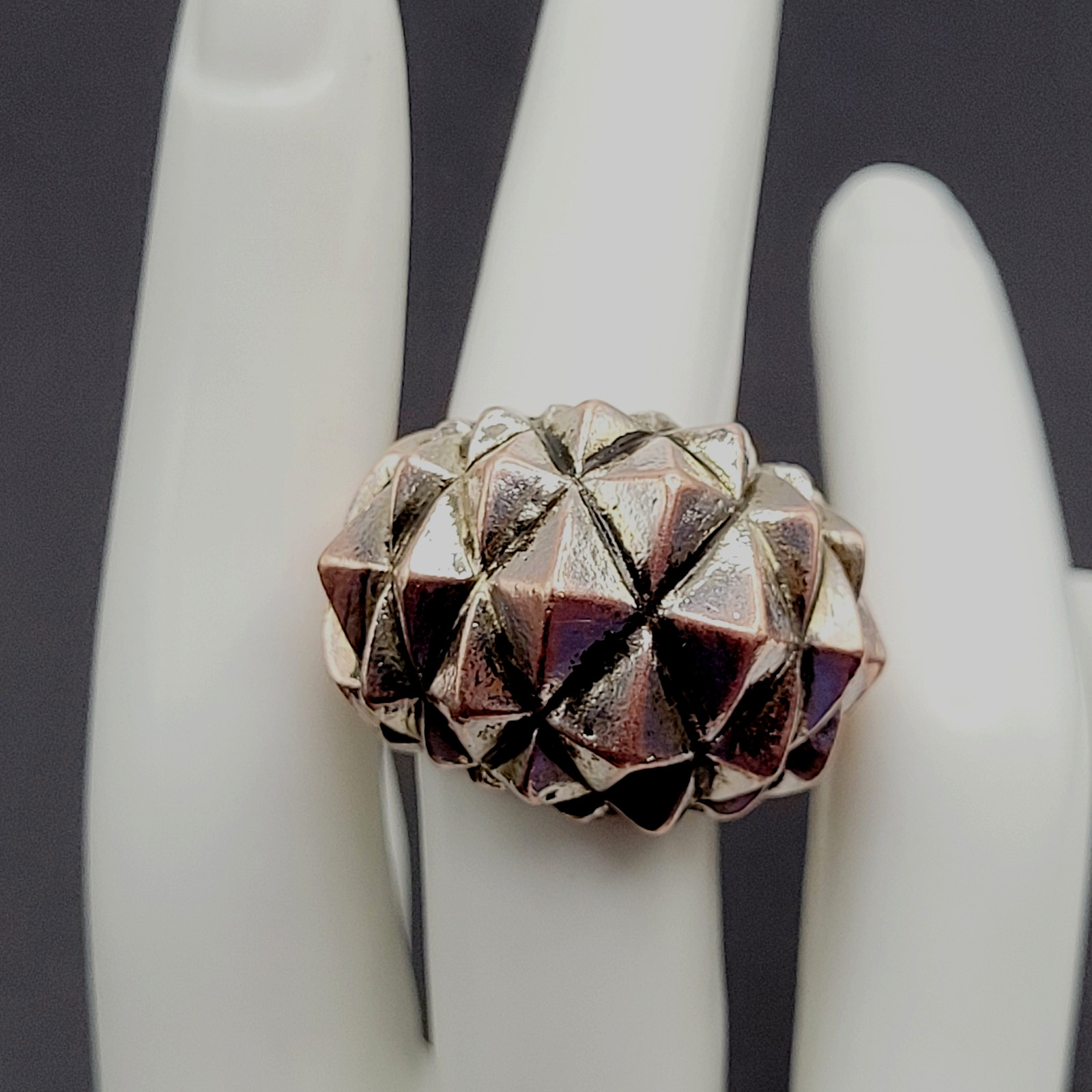 Brutalist Modernist Spike Geometric Pyramid Quilt Dome Mix Metal Tone Ring 6.5