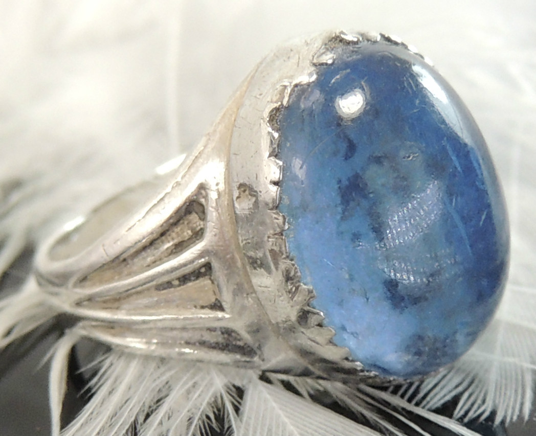 Vintage 40’s glass Blue Stone Sterling Silver 0.925 Ring size 4.5