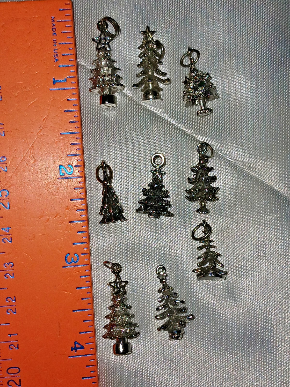 Vintage Lot of 9 Christmas Tree Pendants Charms 2 Sterling