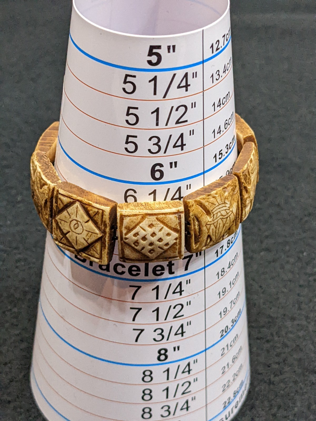 Carved Bone / Antler Beaded Tile Bracelet Tribal Boho Adjustable Ethnic Jewelry