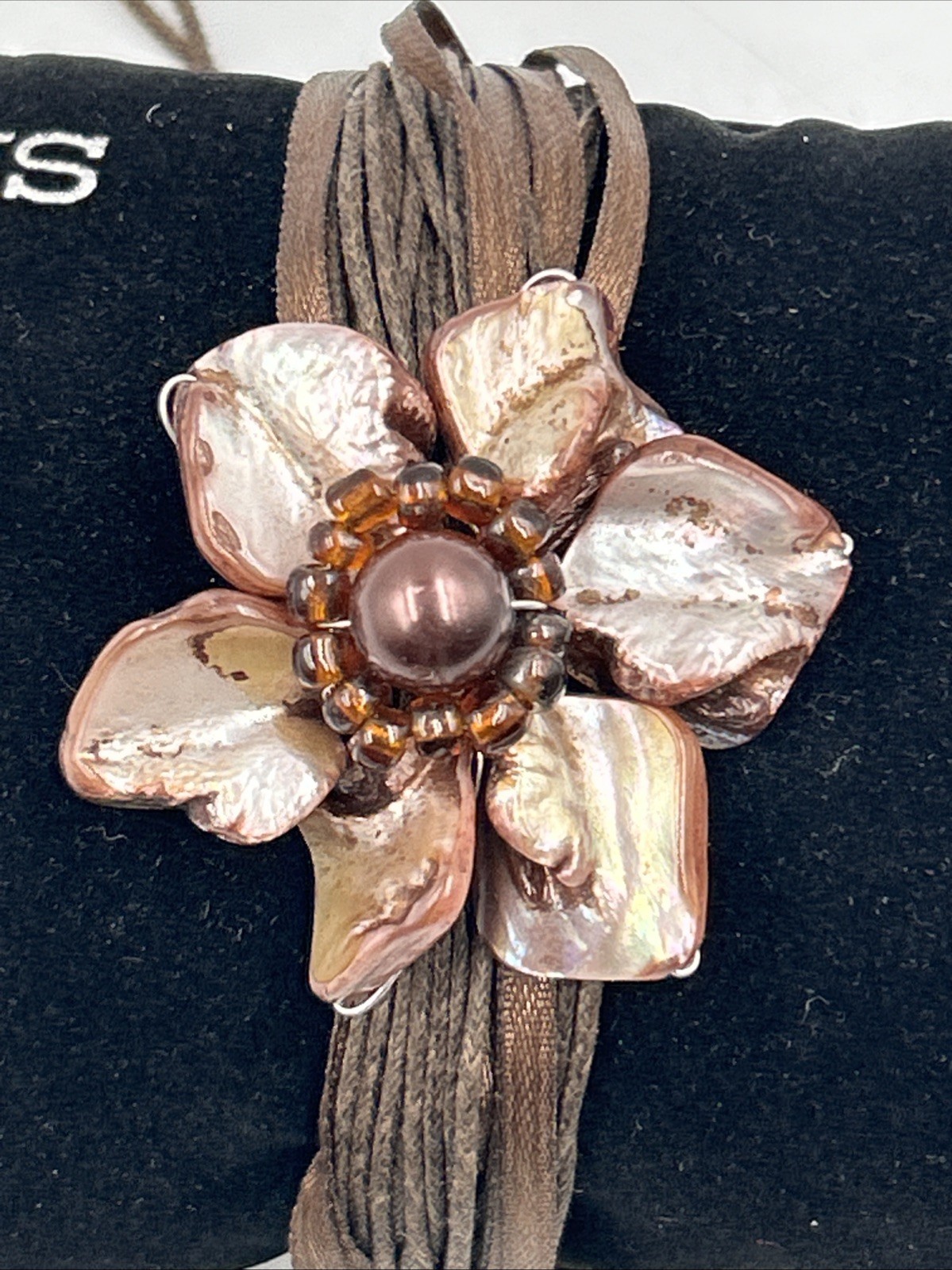 Vintage Boho Purple Flower Beaded Multiple Strand Statement Bracelet