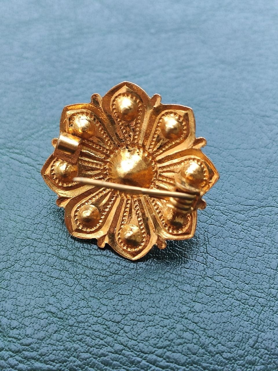 Vintage Brass Flower Brooch | Smoky Crystal & Pearl Pin | Excellent Condition