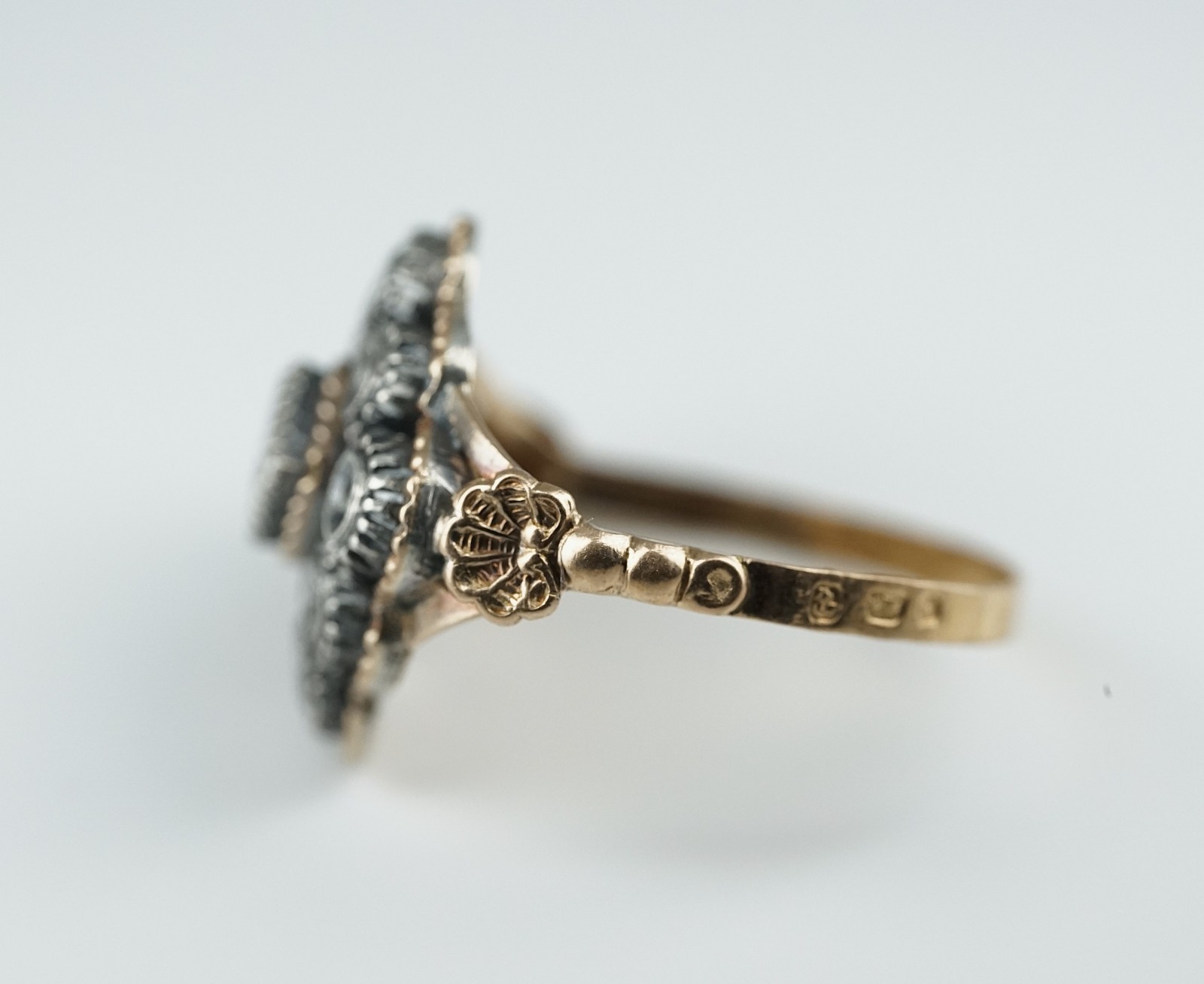 1793 Georgian Rose-Cut Diamond Cluster Ring, 18K Gold & Silver, London Hallmarks