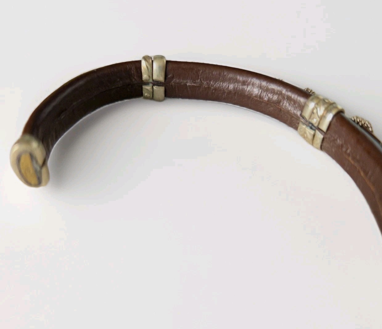 Vintage Brown Leather Cuff Boho Bracelet Copper Brass Base Southwestern Styl 7.5