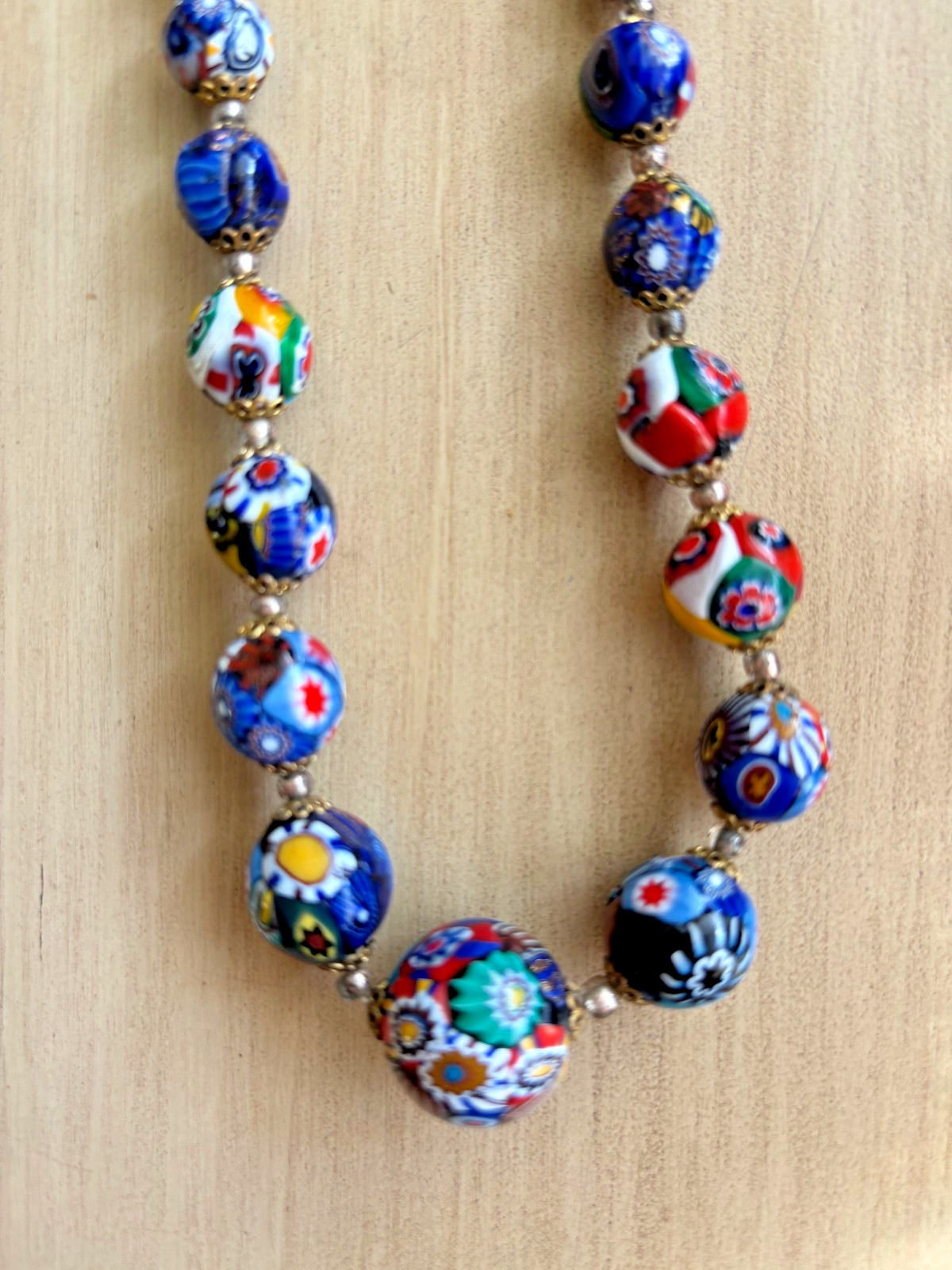 Vintage Italian Millefiore bead necklace filigree VTG Jewelry imperfect *Read