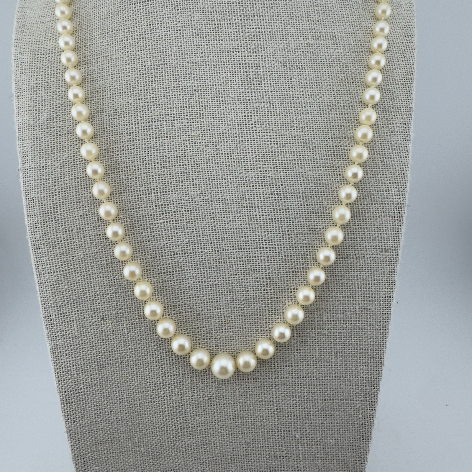 Vintage Graduated 5-8mm Strand Japanese Akoya Pearl Necklace Sterling Silver 21″
