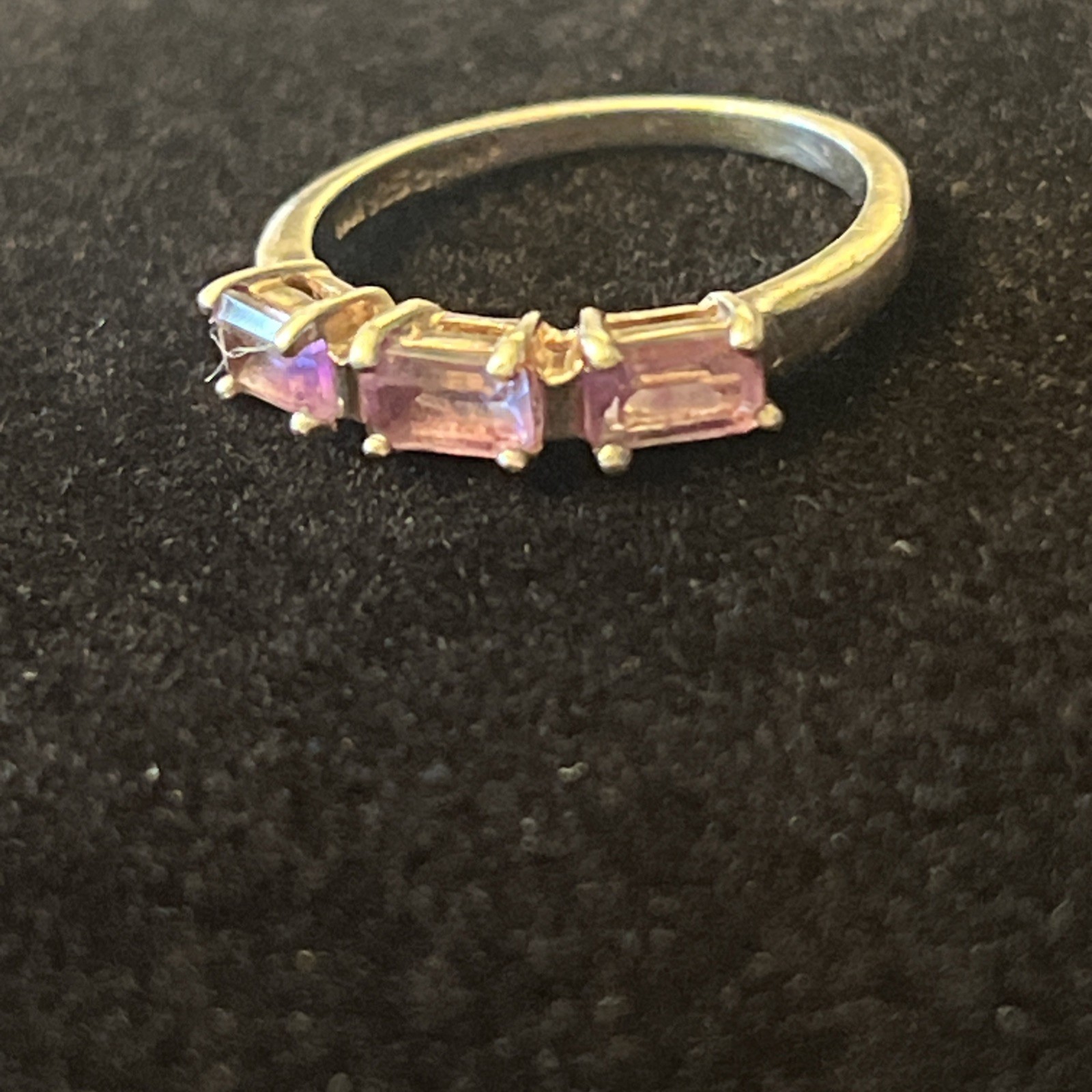 Vintage 925 Sterling Silver 3-Stone Amethyst FEB Birthday Ring Size 6