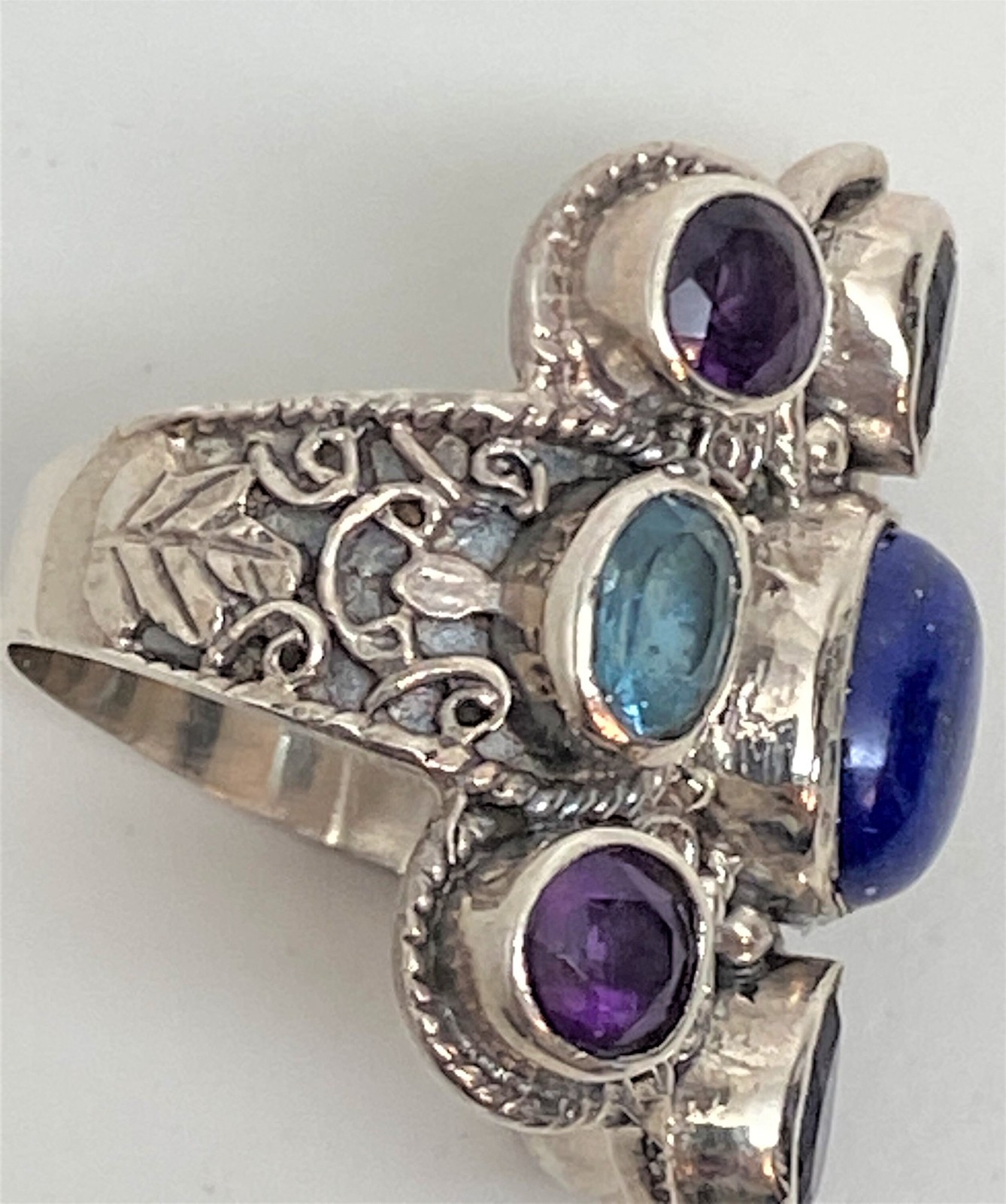 Sterling Silver .925 Lapis , Amethyst & Sapphire Cabochons Ring 8