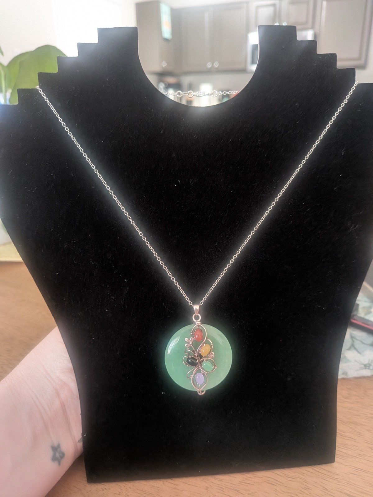 #0170: A Vintage Natural Jadeite Deco With Other Natural Jade stone Pendant Nec