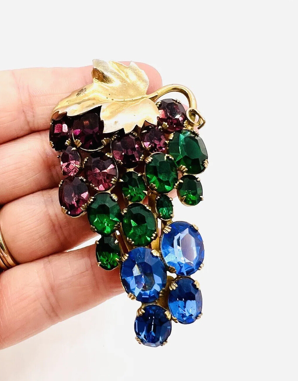 Art Deco Multicolored Rhinestone “Fruit Salad” Dress Clip 3 Inch Vintage Jewelry