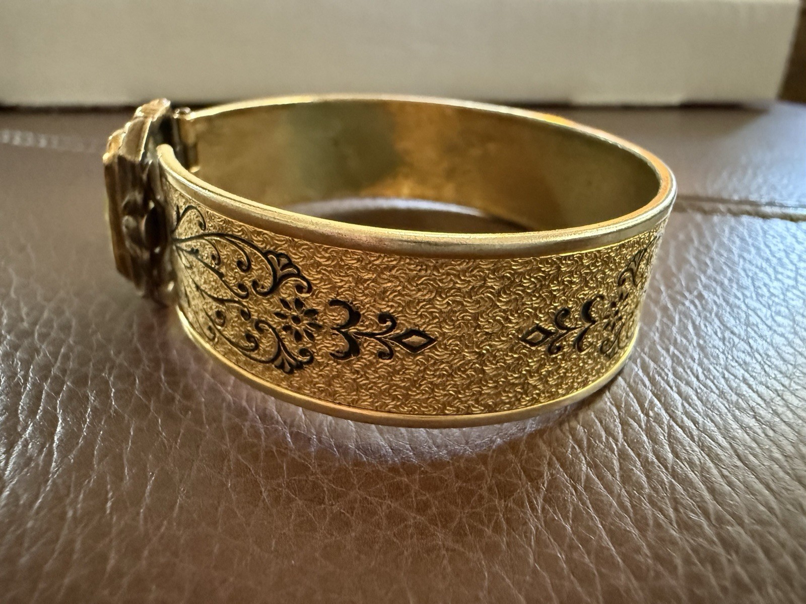 Antique Art Deco Bangle JJ White Bracelet Gold Plated Green Stone Vintage