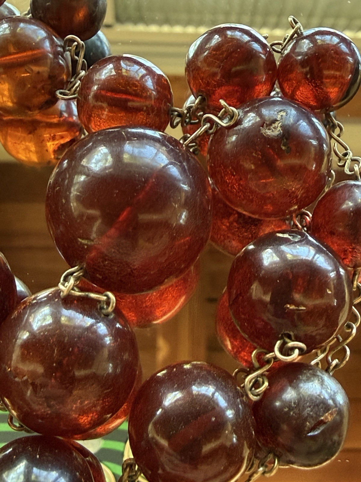 Vintage Catalin Cherry Amber Graduated Bead Necklace 27” 44g Original Hook Clasp