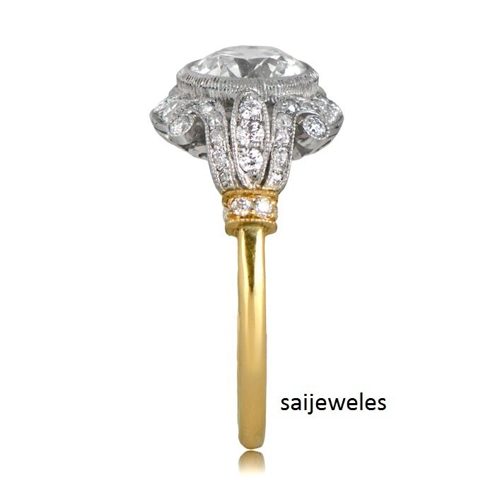Art Deco Vintage 3.50CT Round Cut Diamond Lab-Created 14K 2-Tone Gold Over Ring