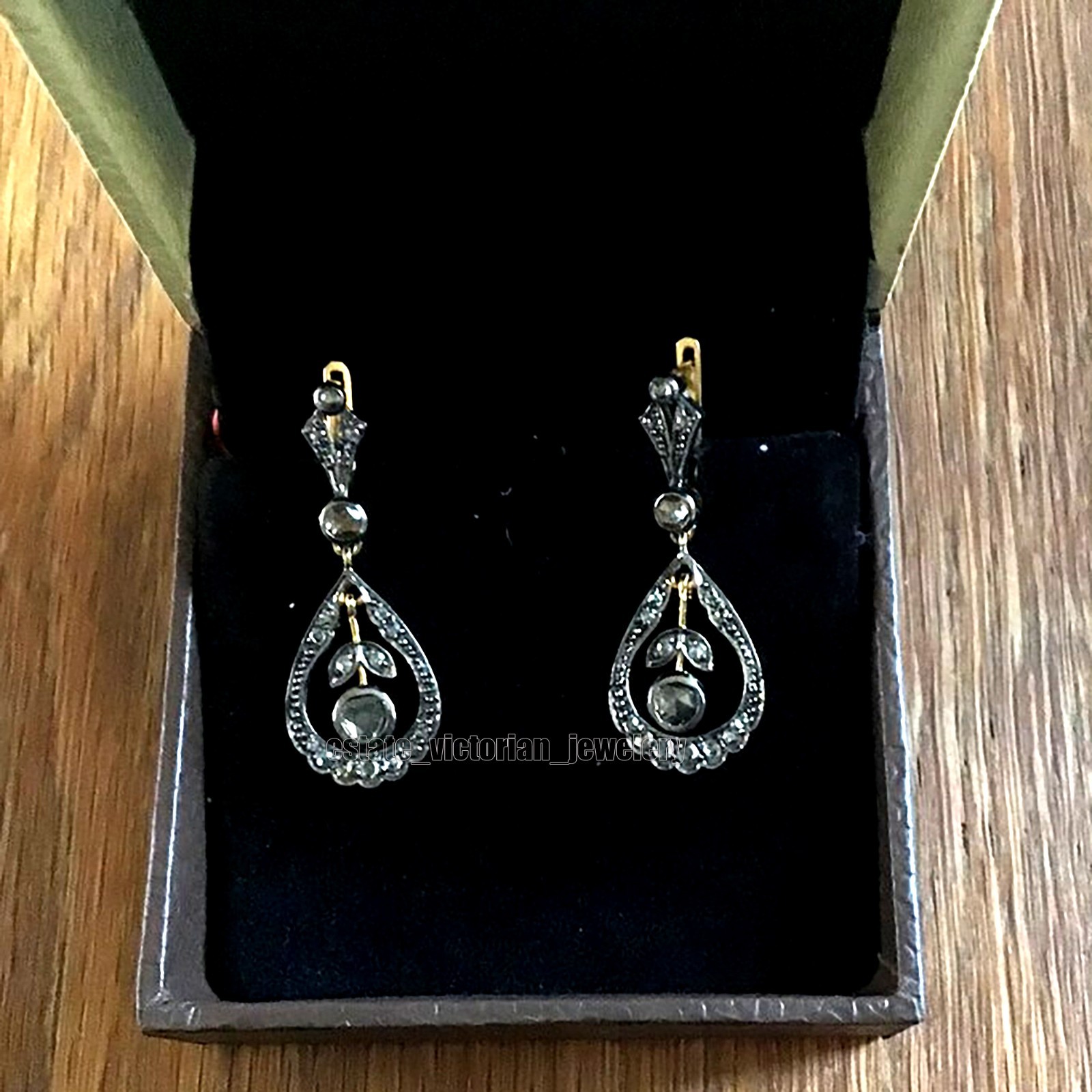 Amazing 1.88ctw Genuine Old Mine Rose Cut Diamond Silver Vintage Earring Jewelry