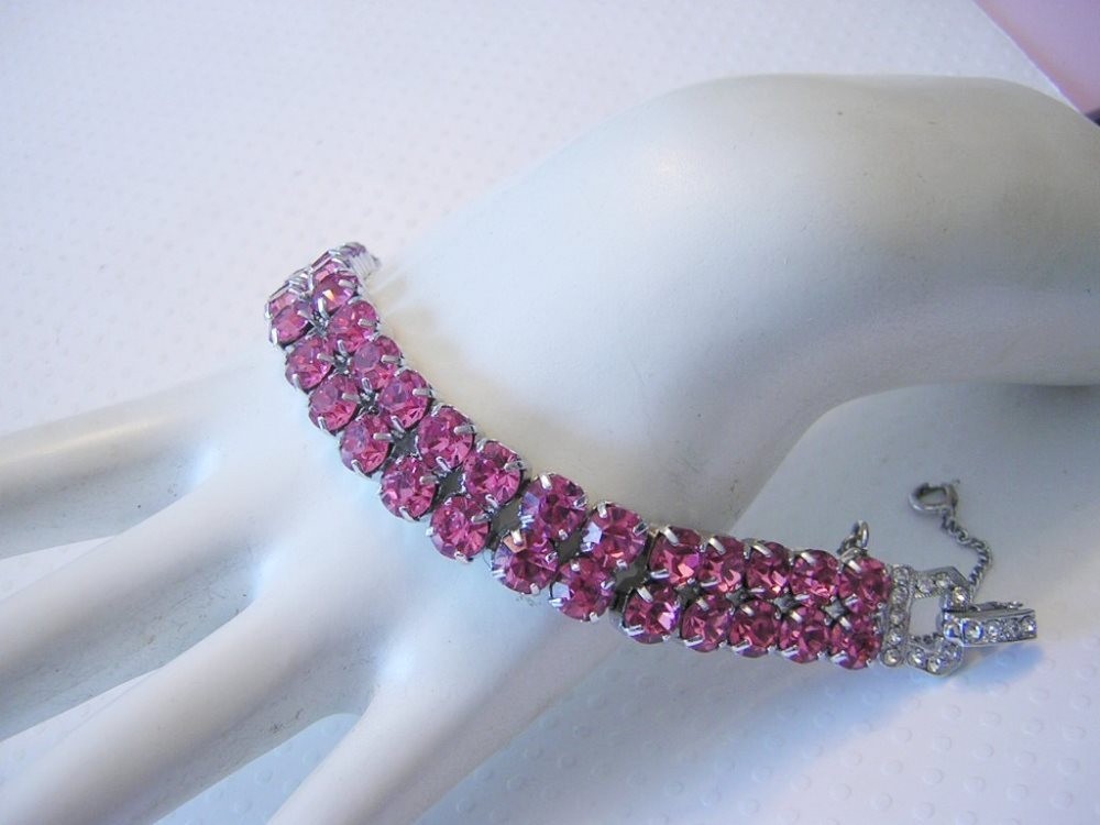 PUNCH PINK Designer 2 Rows Of Sparkling RHINESTONES Bracelet
