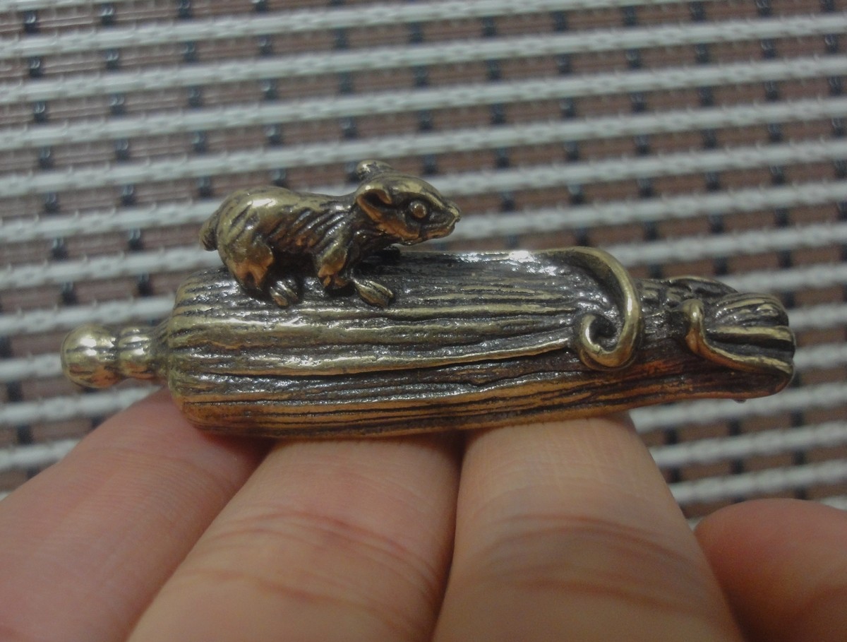 Solid Brass Mouse on Corn Statue Pendant Vintage Style Bag Charms Gift for Her