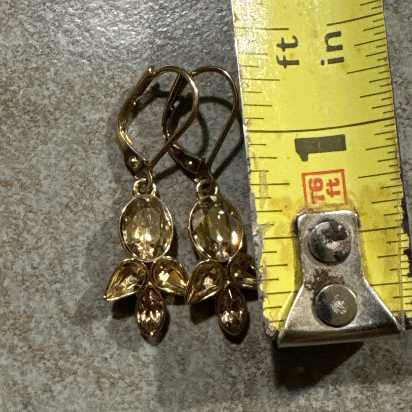 Vintage Givenchy flower Crystal Teardrop Earrings Amber Rhinestones Signed