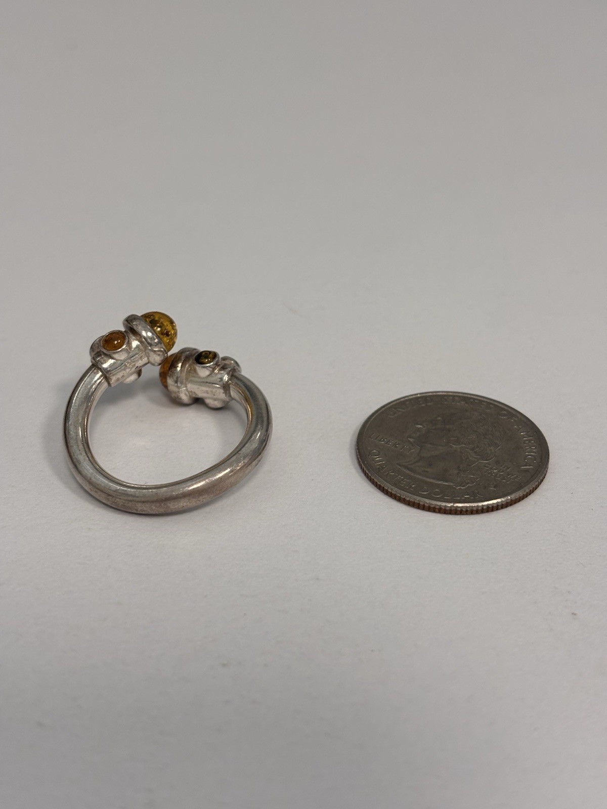 Vintage 925 Sterling Silver Baltic Amber Bypass Ring, Size 9