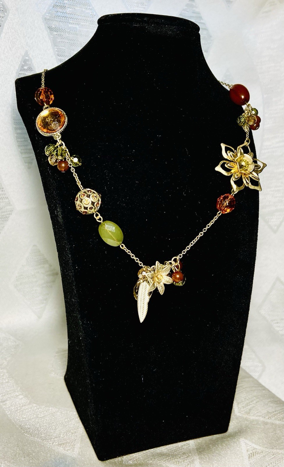 Vintage Boho Charm Necklace Asymmetrical Floral Glass Bead 16-20”