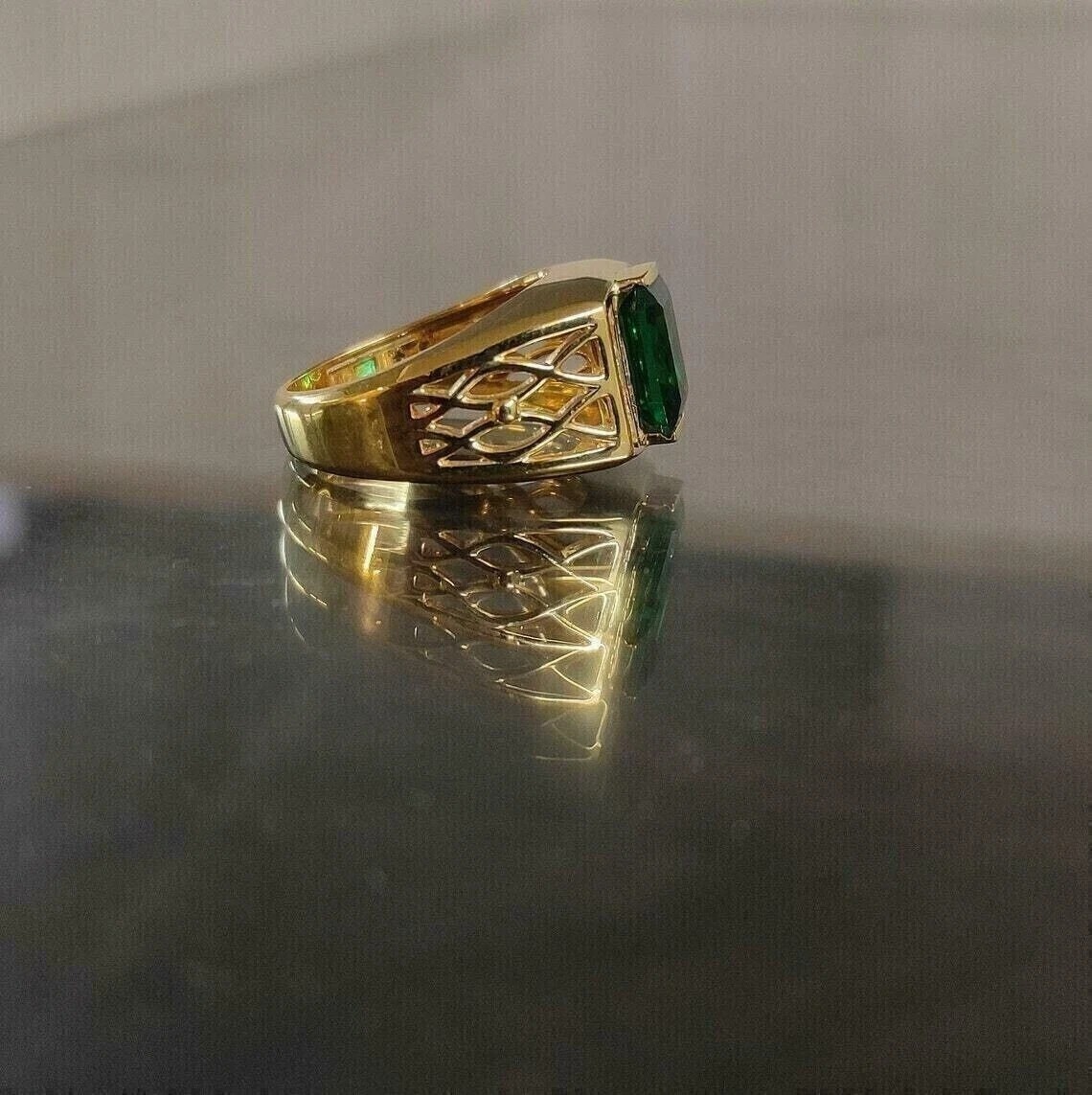 4.45Ct Green Lab Created Diamond Men’s Engagement Wedding 14K Gold Finish Ring