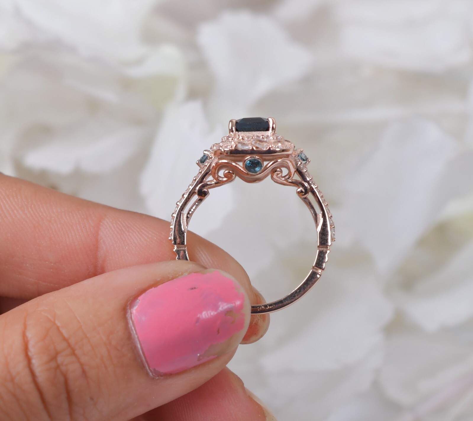 London Blue Topaz Engagement Ring Hidden Diamond Wedding Ring Anniversary Gifts