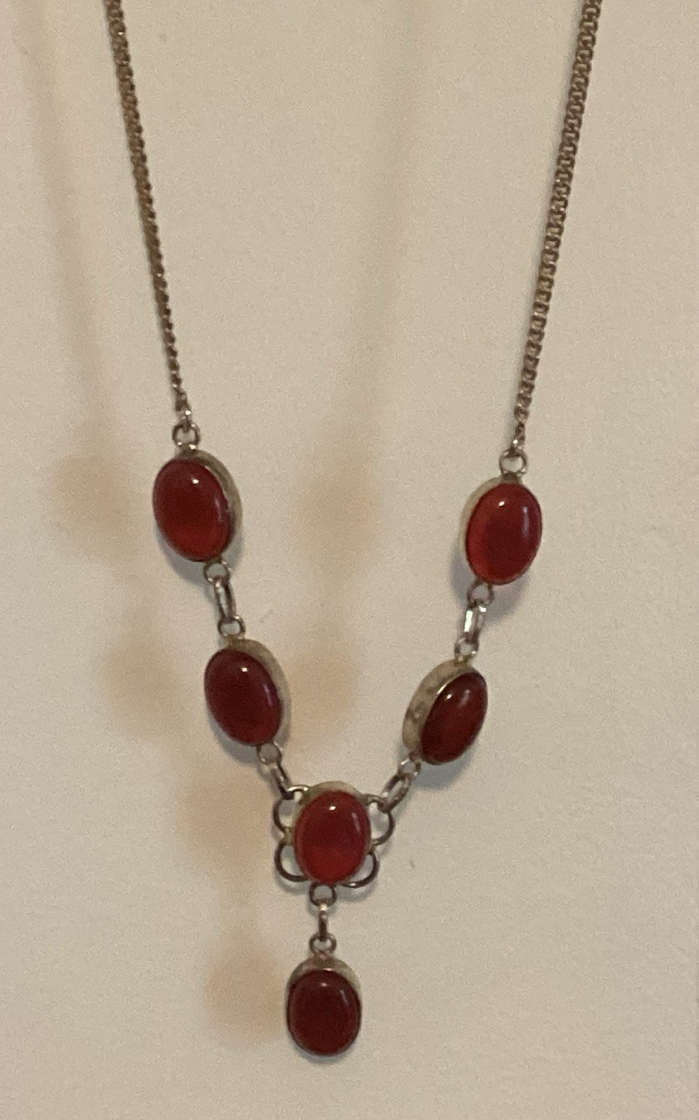 Vintage Neckless Cornelian 925 Silver Chain 19 Inch In The Gift Box