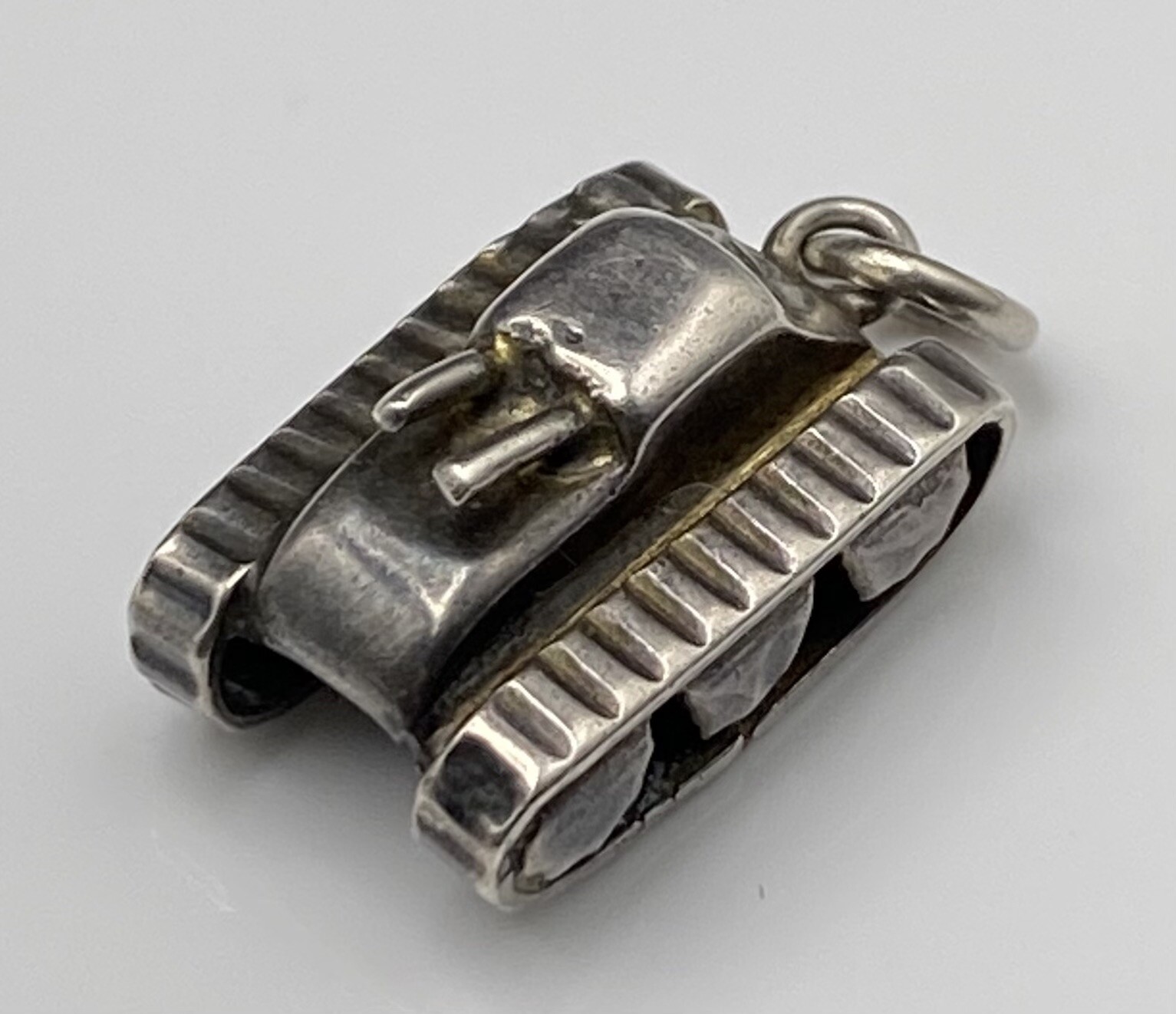 Vintage Sterling Silver Military Army War Tank Guns on Top Nice Detailed Charm