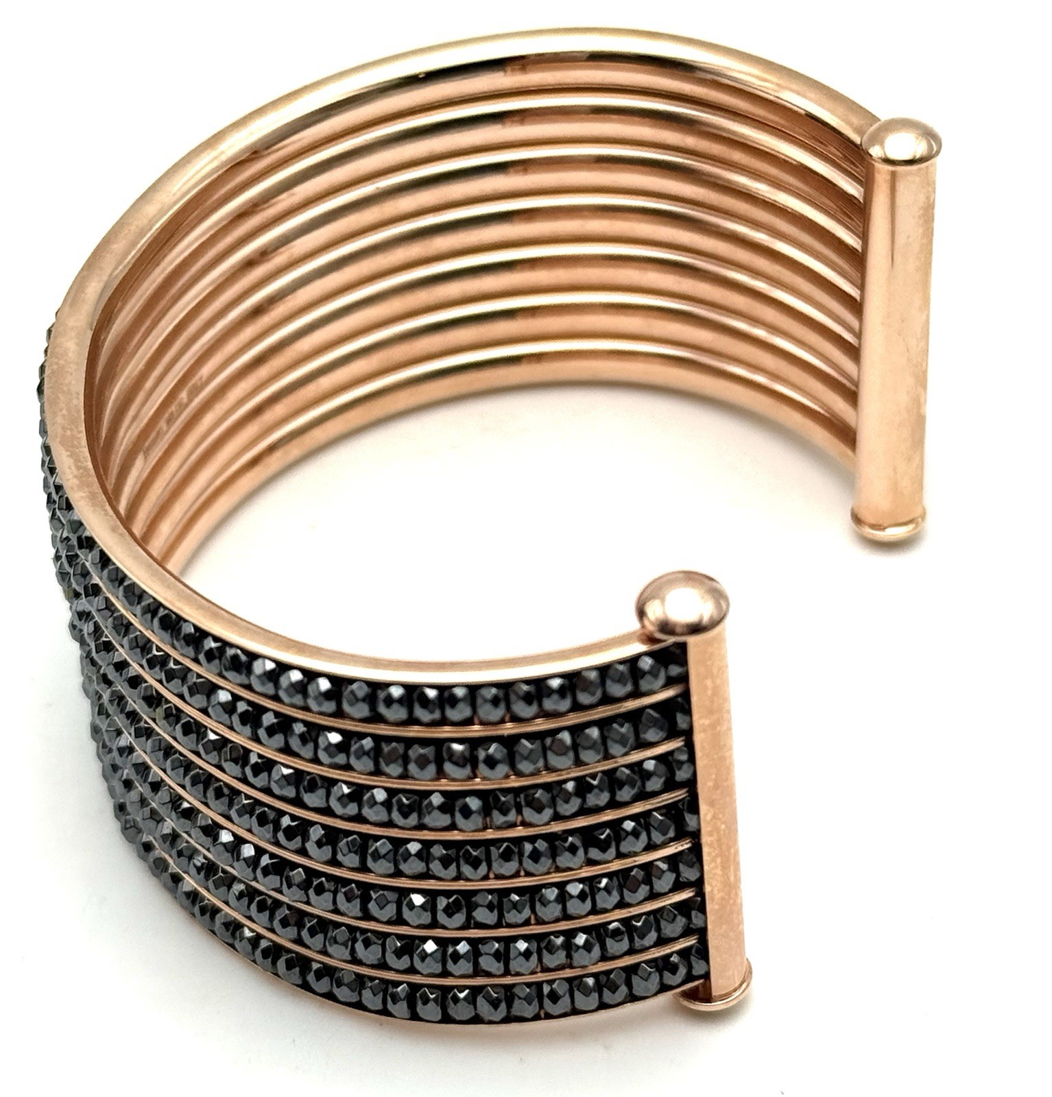 Italian Bronze MILOR Wide Cuff Statement Bracelet Layered Gunmetal Color Beads