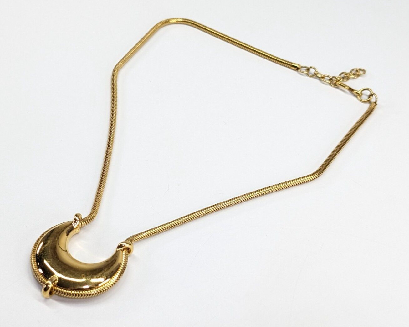 Vintage Monet Crescent Moon Pendant Slide Gold Tone Rope Chain Necklace 20″ Long