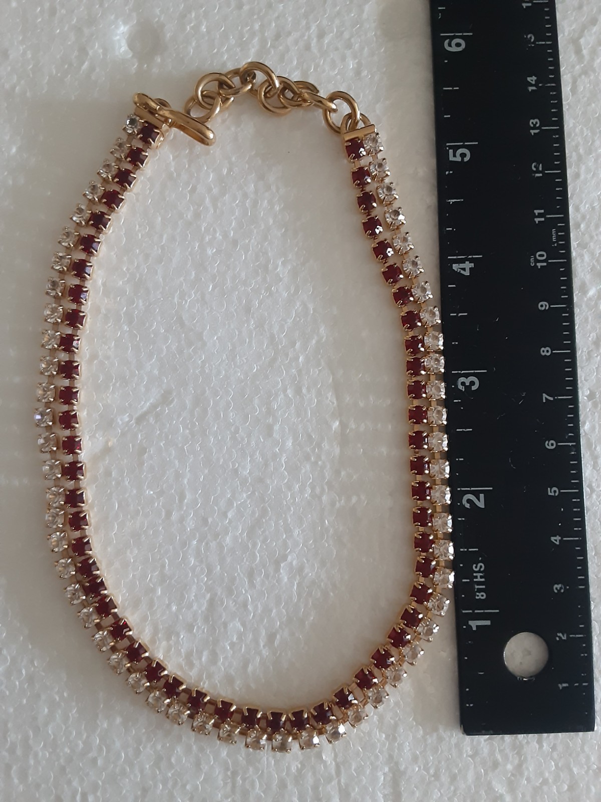Vintage Monet Red & Clear Crystals Goldtone Chain Necklace