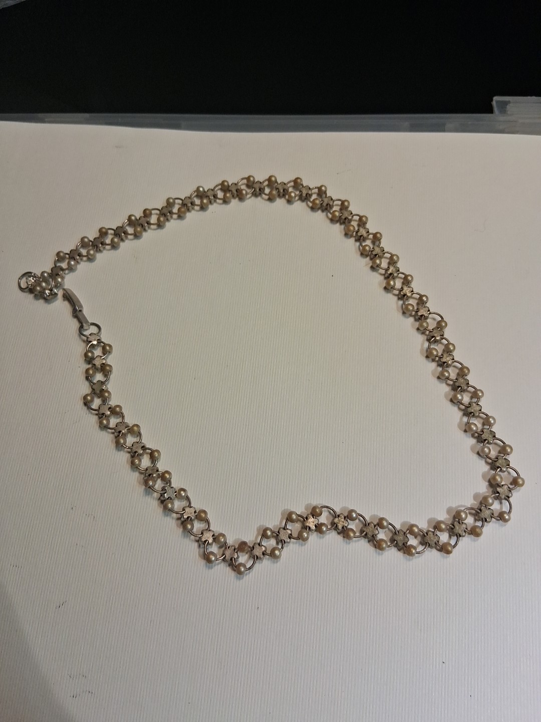 Vintage Style Faux Pearl & Rhinestone Link Choker Necklace Silver Tone…