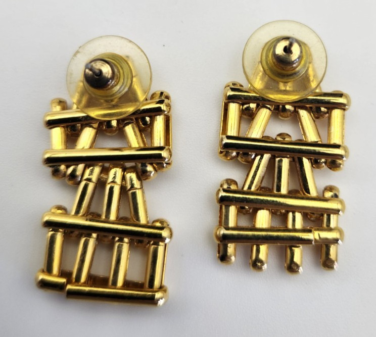 Modernist Classic Gold Tone Art parure set Necklace Bracelet Earrings Heavy 122G