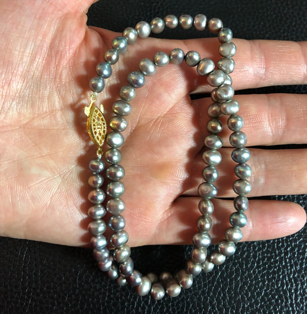 Vintage Genuine Cultured Freshwater Pearl Strand Necklace Silver Gray 18.5″ P24
