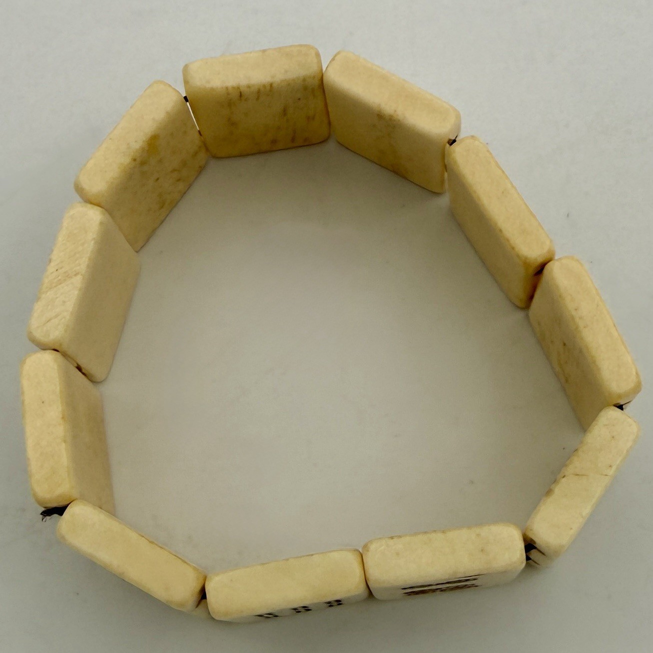 Vintage Bone Mahjong Tile Bracelet With Elastic 1” x 5/8” Tiles
