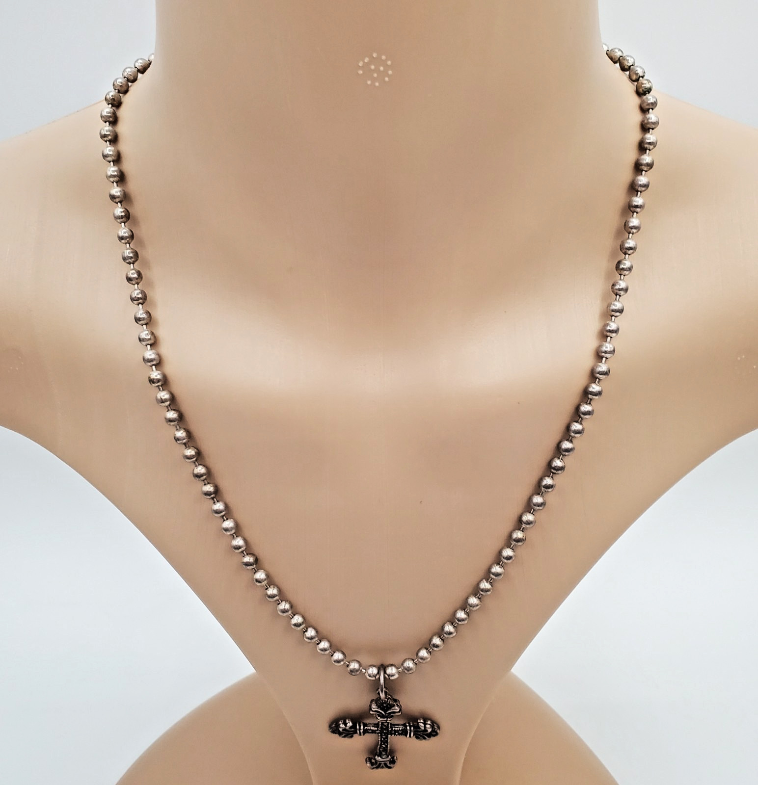 VTG 925 Ornate Cross Necklace 20in Sterling Silver 27g Ball Chain Italy Estate