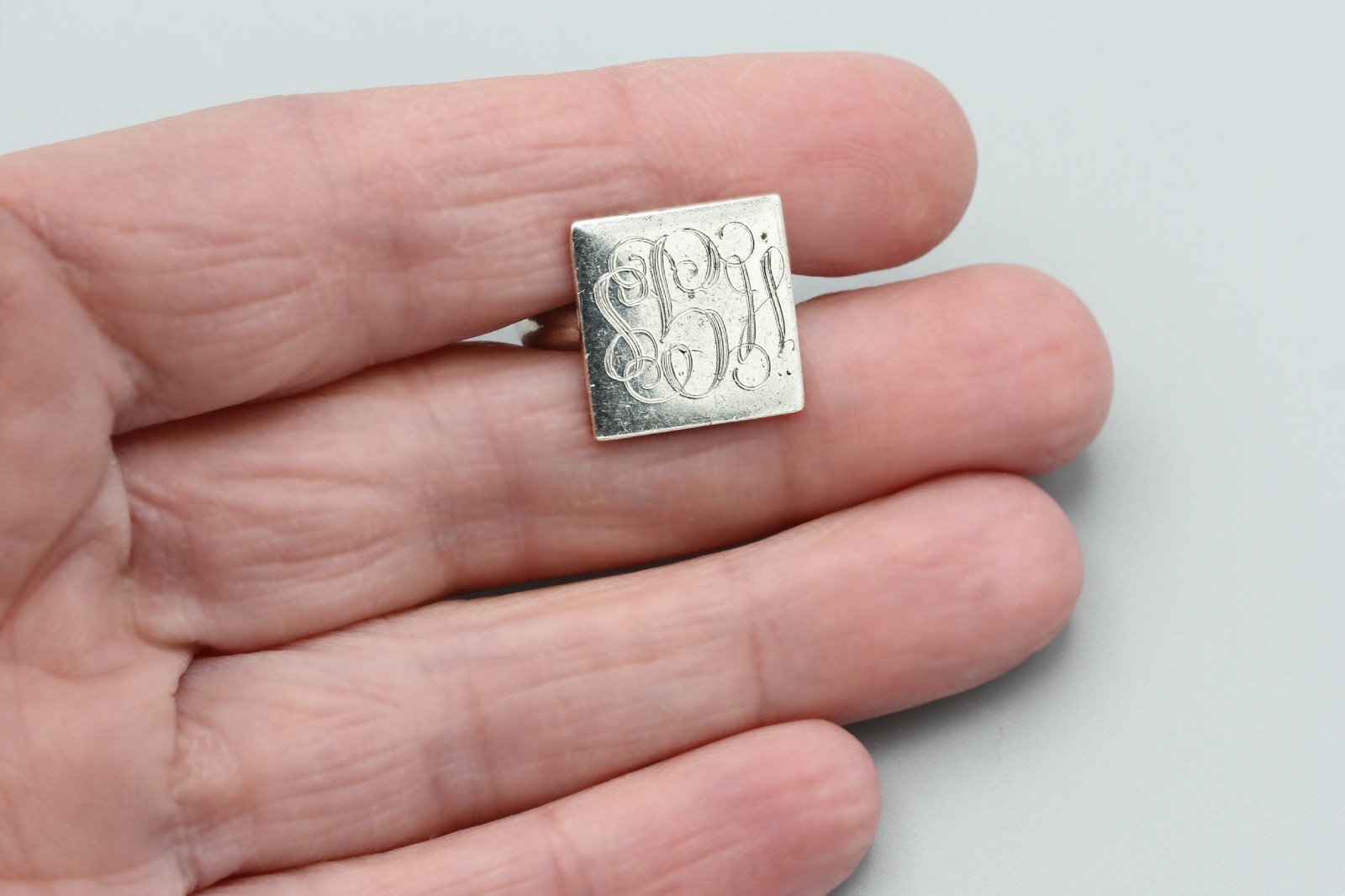 Engraved Letters Squared Ring Size 4.5, 925 Sterling Silver Monogram Pinky Ring