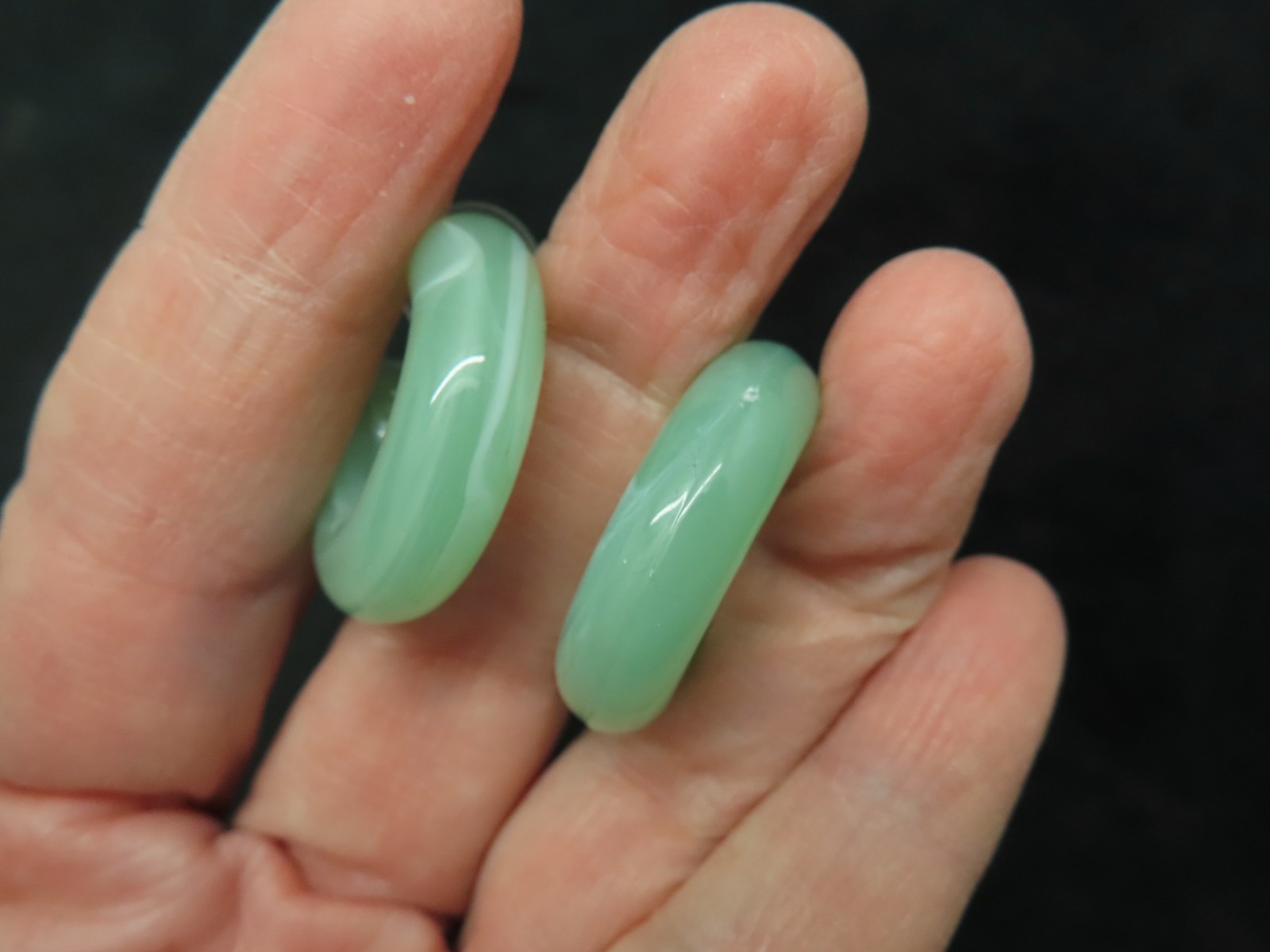 Vintage Marbleized Lucite Faux Jade Hoop Pierced Earrings