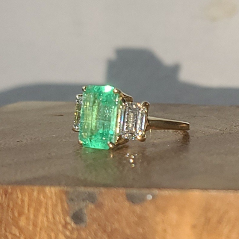Vintage 14k Yellow Gold Engagement Ring3.02ct.Natural Colombian Emerald GIA Cert