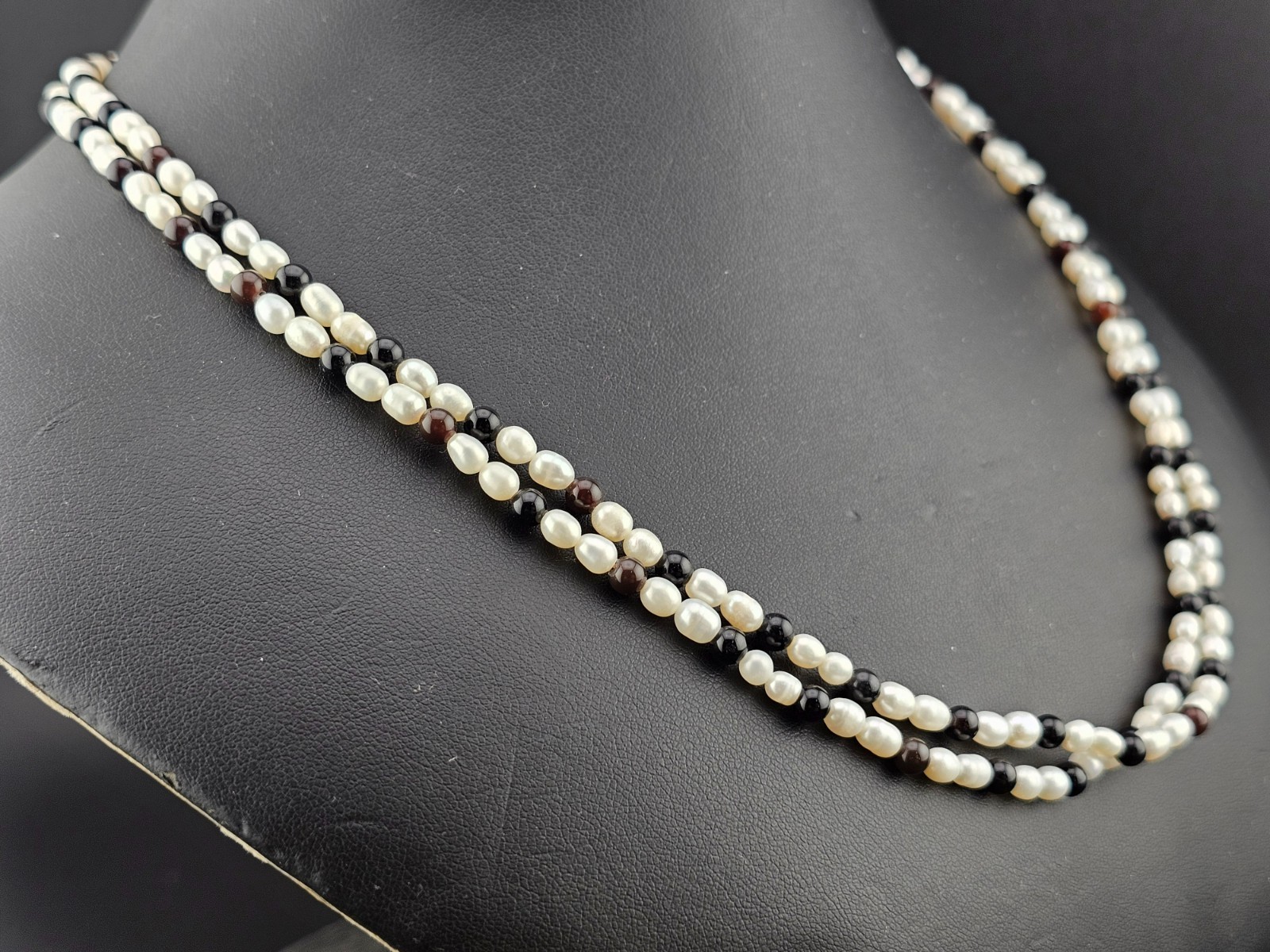 Vintage Rice Pearl Garnet 2 Strand 20″ Necklace